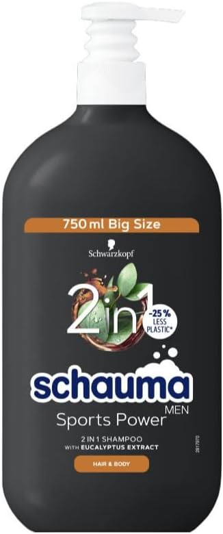 Schwarzkopf Schauma 2 in 1 Hair and Body Shampoo with Pump Sports Power 750 ml