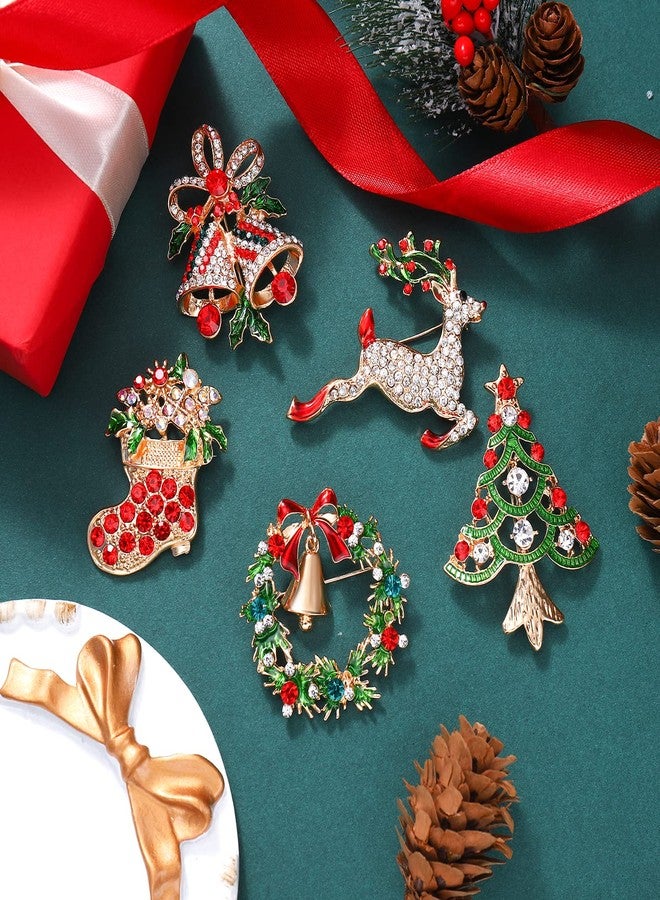 BVGA 9 Pieces Christmas Brooch Pins for Women Rhinestone Winter Snowflake Christmas Tree Garland Reindeer Boots Brooch Enamel Candy Cane Bell Bow Knot Pins Set Vintage poinsettia brooch - Image 3