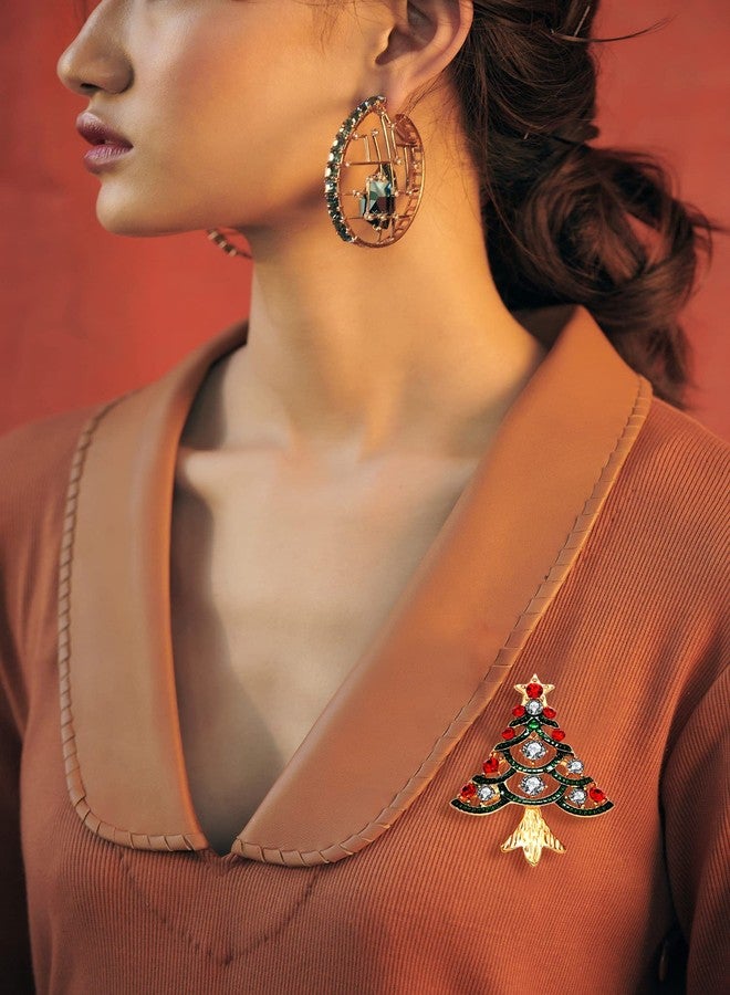 BVGA 9 Pieces Christmas Brooch Pins for Women Rhinestone Winter Snowflake Christmas Tree Garland Reindeer Boots Brooch Enamel Candy Cane Bell Bow Knot Pins Set Vintage poinsettia brooch - Image 4