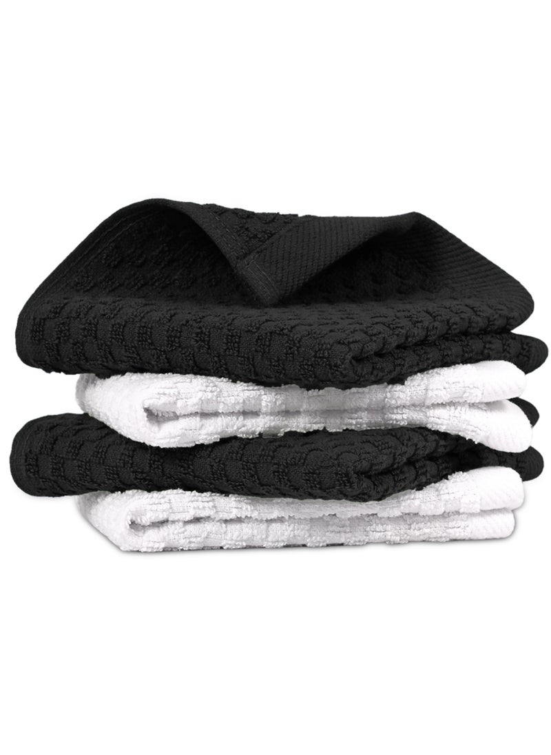 Infinitee Xclusives - Infinitee Xclusives Premium Dish Towels - Black [Pack of 4] 100% Cotton 33cm x 33cm Dish Cloth - Absorbent Tea Towels - Terry Kitchen Dishcloth Towels for Household Cleaning - Image 1
