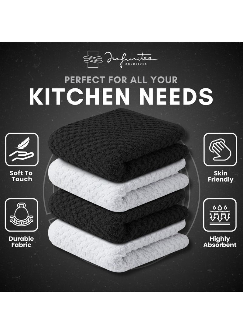 Infinitee Xclusives - Infinitee Xclusives Premium Dish Towels - Black [Pack of 4] 100% Cotton 33cm x 33cm Dish Cloth - Absorbent Tea Towels - Terry Kitchen Dishcloth Towels for Household Cleaning - Image 1