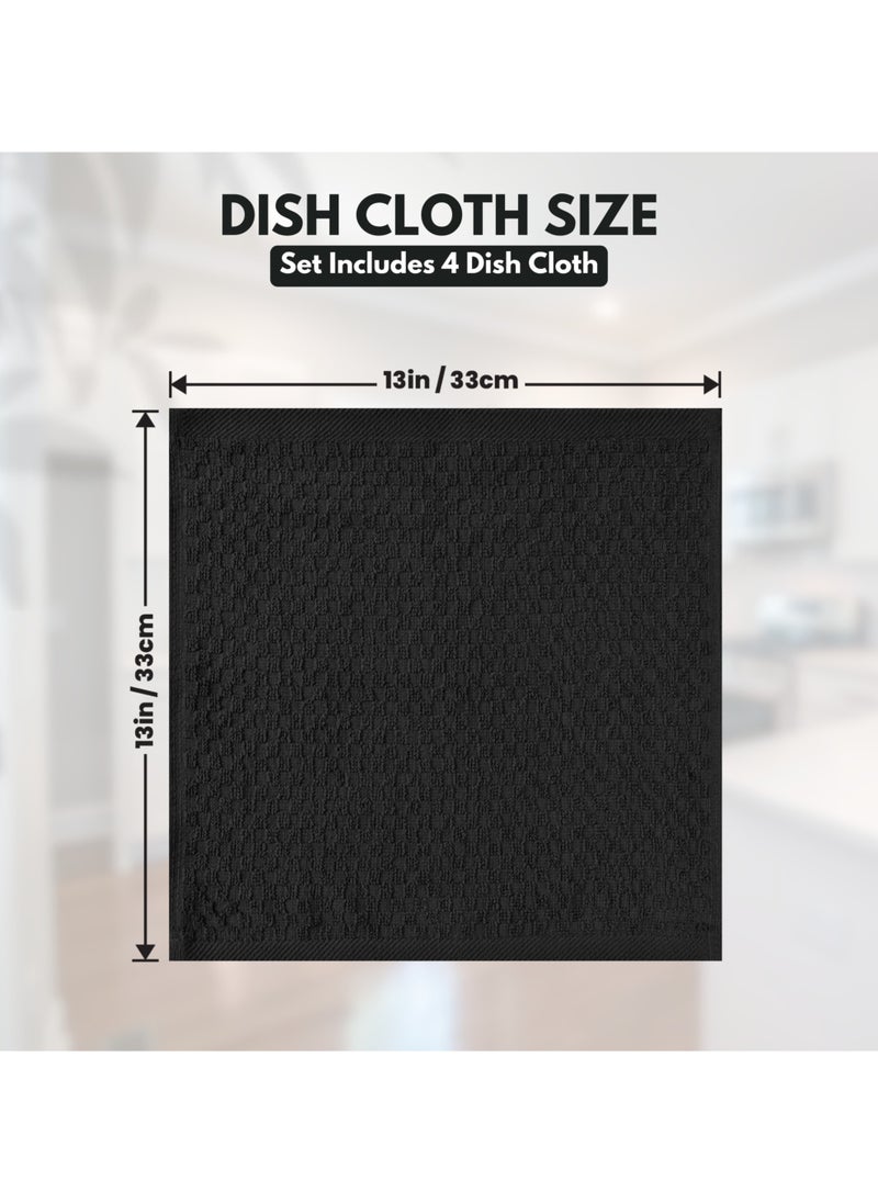 Infinitee Xclusives - Infinitee Xclusives Premium Dish Towels - Black [Pack of 4] 100% Cotton 33cm x 33cm Dish Cloth - Absorbent Tea Towels - Terry Kitchen Dishcloth Towels for Household Cleaning - Image 1