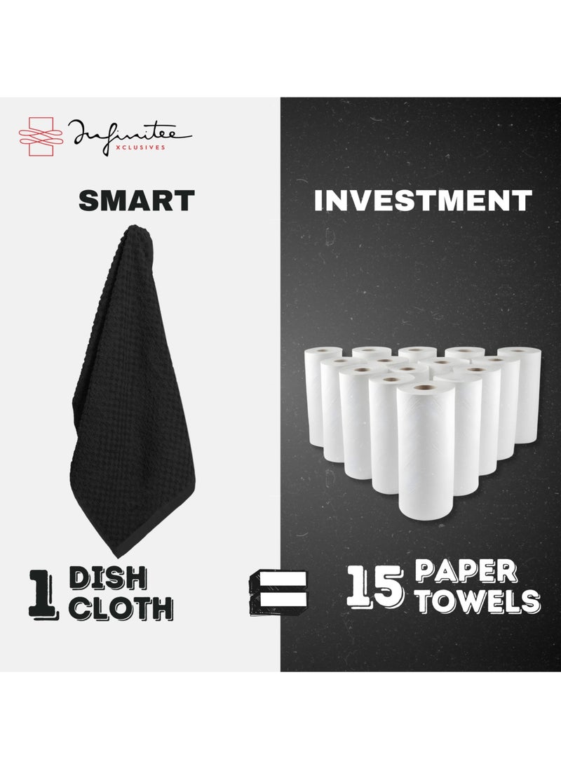 Infinitee Xclusives - Infinitee Xclusives Premium Dish Towels - Black [Pack of 4] 100% Cotton 33cm x 33cm Dish Cloth - Absorbent Tea Towels - Terry Kitchen Dishcloth Towels for Household Cleaning - Image 1
