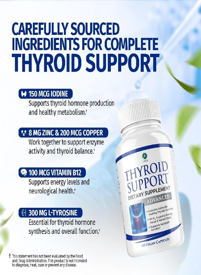 1 Body مكمل دعم الغدة الدرقية 1 مع اليود و B12 والزنك والسيلينيوم والأشواغاندا، غير معدّل وراثيًا، نباتي، إمداد لمدة 30 يومًا - Image 4