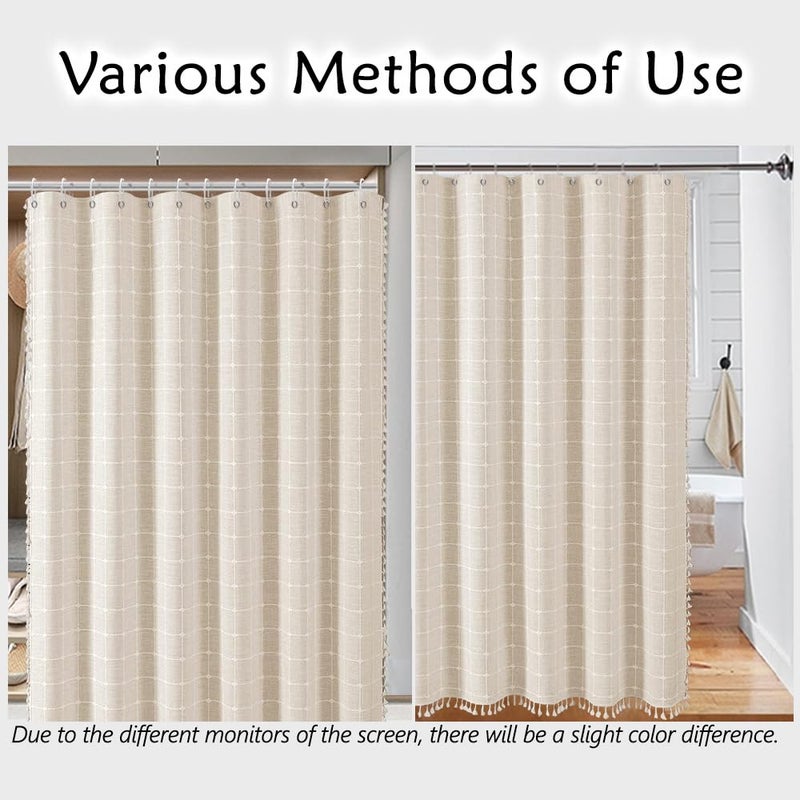 ggaimwf Boho Beige مخطط دش الستار مزرعة البوليستر - الكتان الستائر دش محايدة للحمام البلد الستار الثقيل الحمام مجموعة مع شرابة - القماش البوهيمي ستارة دش 72 × 72 بوصة - Image 3