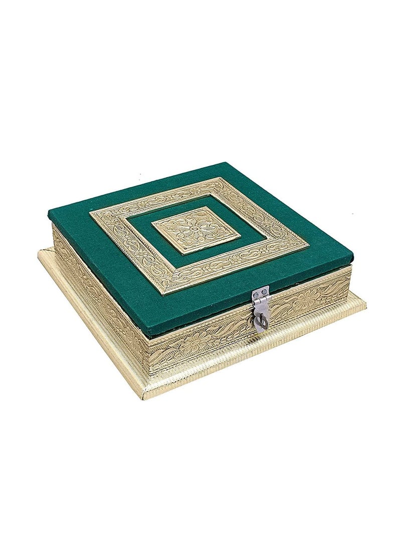 COZORIN COZORIN 4 Compartment Wooden Dry Fruit Storage Box Mukhwas StorageBox Container Serving Tray Platter for Storing NutsCandiesDessert Green Mix Gold  - Image 1