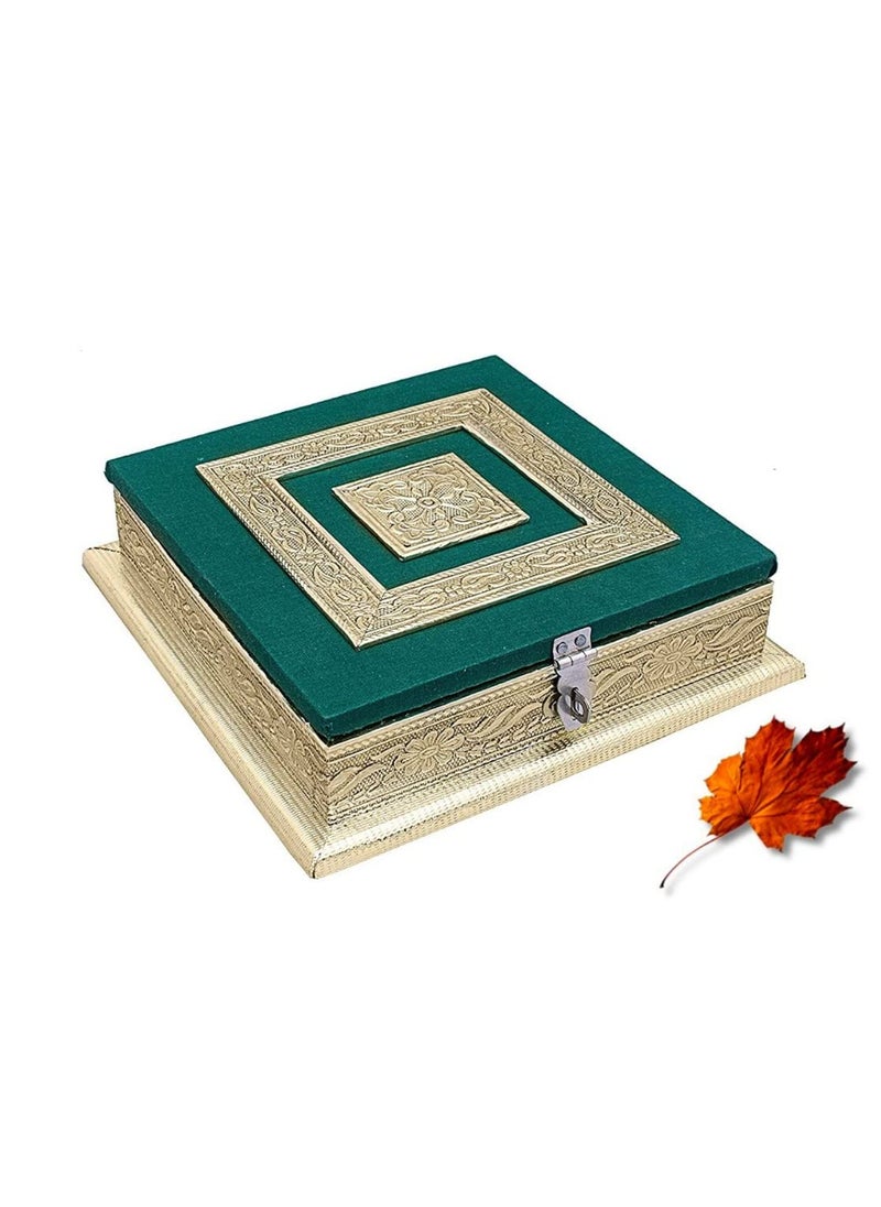 COZORIN COZORIN 4 Compartment Wooden Dry Fruit Storage Box Mukhwas StorageBox Container Serving Tray Platter for Storing NutsCandiesDessert Green Mix Gold  - Image 4