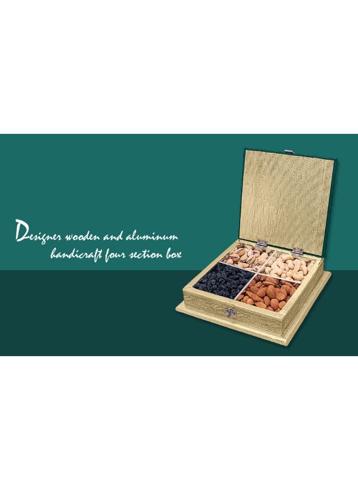 COZORIN COZORIN 4 Compartment Wooden Dry Fruit Storage Box Mukhwas StorageBox Container Serving Tray Platter for Storing NutsCandiesDessert Green Mix Gold  - Image 5