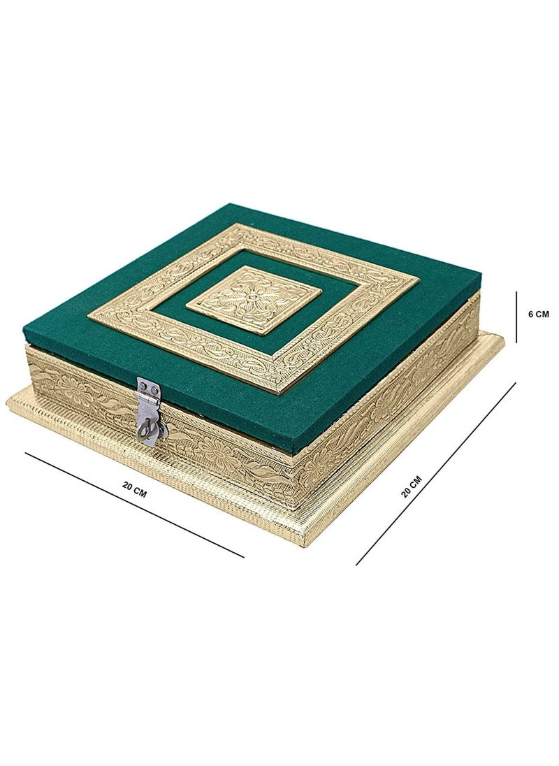 COZORIN COZORIN 4 Compartment Wooden Dry Fruit Storage Box Mukhwas StorageBox Container Serving Tray Platter for Storing NutsCandiesDessert Green Mix Gold  - Image 2