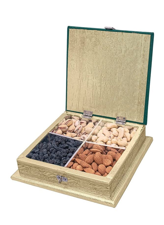 COZORIN COZORIN 4 Compartment Wooden Dry Fruit Storage Box Mukhwas StorageBox Container Serving Tray Platter for Storing NutsCandiesDessert Green Mix Gold  - Image 3