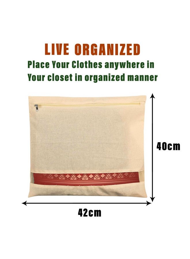 Kuber Industries Saree Bags | Clothes Bags For Storage | Cotton Wardrobe Organizer | Mesh Window Cloth Storage Bags Set | Single Packing Saree Bags | Pack Of 10 | Cream - Image 3