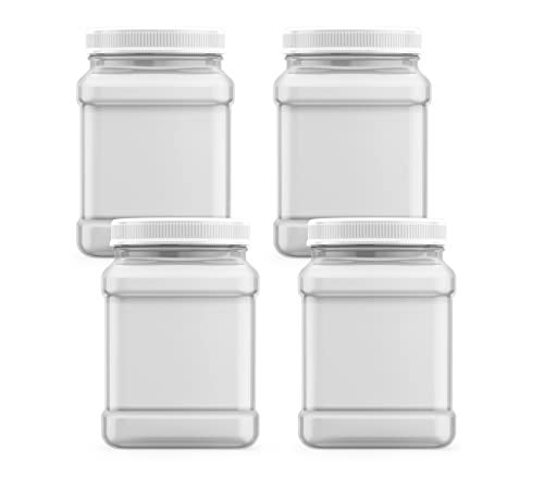 Mountain West Company 64 fl oz Square Clear Jar with Pinch Handle, 4 Count, Pantry Storage & Organization, Plastic Container with Lid - Image 4