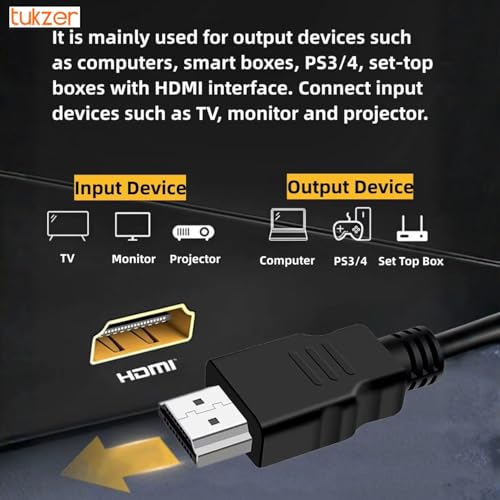 Tukzer High-Speed HDMI Male to Male Cable with Ethernet (1.5 Meter / 5 Feet), 4K @ 60Hz, 3D Compatible, ARC Support for TV, Laptop, Monitor, Gaming Console, Set Top Box, PS5/PS4, Blu-ray & More–Black - Image 2