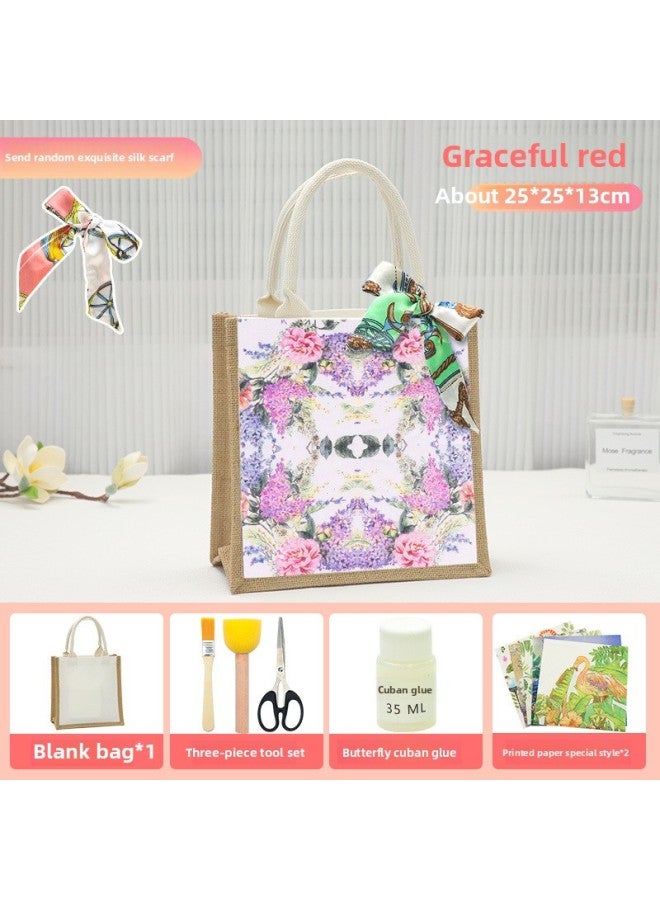 Thanksgiving Diy Handmade Butterfly Ancient Bart Canvas Tote Bag Sack Paste Group Building Parent-child Material Bag Warm-up Field-Color:Butterfly Cuban Clay Purple Red Material Pack + Small Burlap Bag Vertical Style  - Image 1