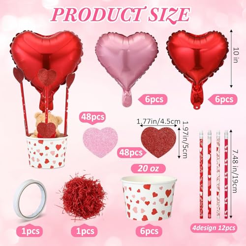 LaRandom 24 Set Valentine Centerpieces Hot Air Balloon Basket Table Decor Include Heart Shaped Balloon Sticker Pencil and Ice Cream Bowl with Raffia Tape for Party Return Gift DIY Craft Supplies - Image 5