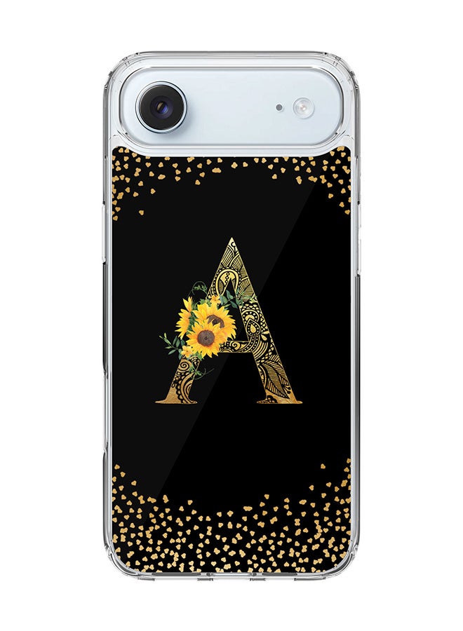 Stylizedd Classic Clear MagSafe Case for iPhone 17 Air , Hybrid Soft Case Flexible Edges Anti Drop TPU PC Gel Thin Transparent Cover [ Designed for iPhone 17 Air ] - Custom Monogram Initial Letter Floral Pattern Alphabet - A ( Black )