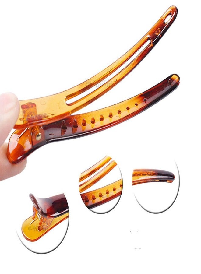 سوبيربليس 12 قطعة من مشابك الشعر البلاستيكية البنية المعدنية على شكل فيونكات التمساح، مشابك شعر احترافية لصالونات تصفيف الشعر، مشابك شعر على شكل أسنان منقار البط، مشابك شعر غير قابلة للانزلاق (9.5 سم) - Image 2