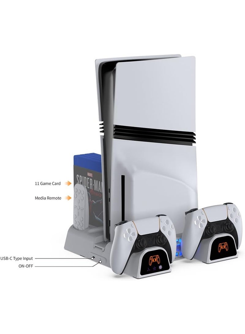 DOBE GET IN THE GAME Vertical Stand for PS5/PS5 Slim/PS5 PRO, Cooling Fan with Dual Controller Charging Station, Media Remote Holder & 11 DISC Game Storage for PS5 DISC & Digital Edition. - Image 3