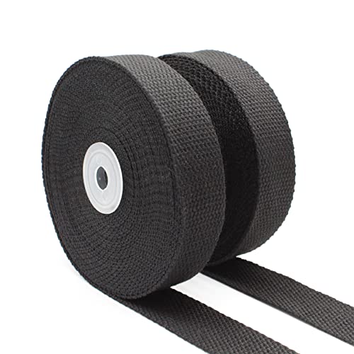 Dortrue Cotton Webbing Straps 1 Inch 2 Rolls20 Yards for Bag Handles Tote Bag Cloth Belt Arts and Crafts Black - Image 1