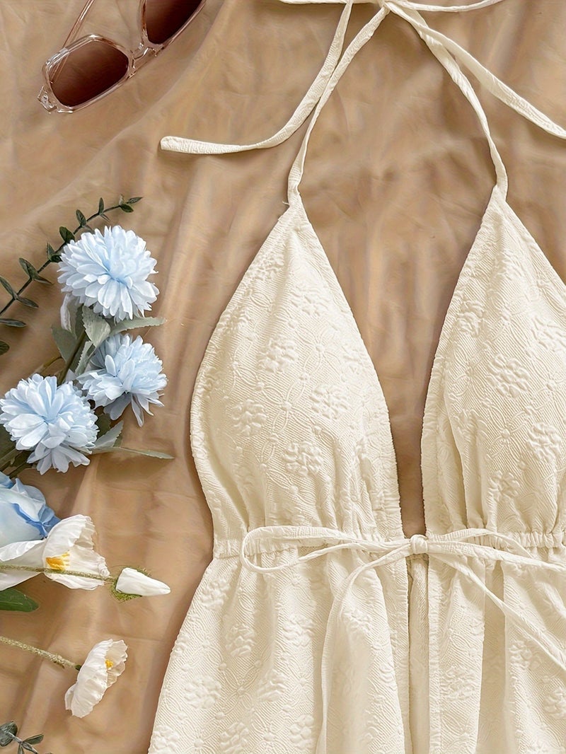 Solid Floral Texture Cute Top And Shorts Set - Image 3