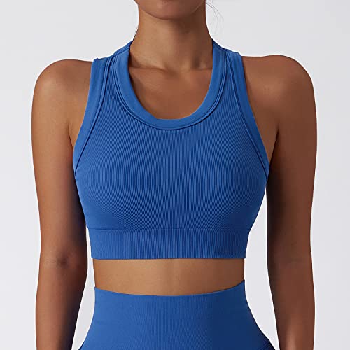 ABOCIW Workout Sets for Women 2 Piece Summer Outfits Seamless Ribbed Tank Top Sports Bra Tummy Control High Waist Biker Shorts Sets GYM Yoga Exercise Outfits Blue Small - Image 5