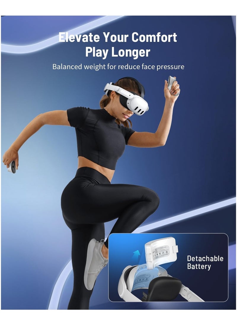 Head Strap with Battery for Meta Quest 3, Comfortable Replacement 6000 mAh Elite Strap Compatible with Oculus Quest 3 Accessories, VR Headset Flip-Up Adjustable for Extended Playtime