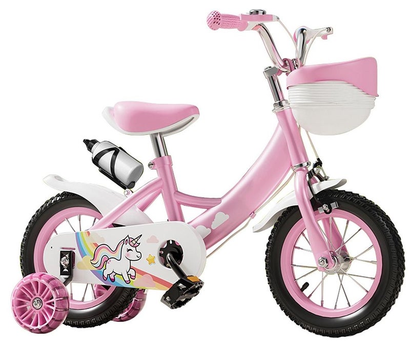 MaBaby 16 inch Kids Bike, with Flashing Training Wheels and Water Bottle, Adjustable Seat and Handlebars, Bicycle for Kids and Toddlers Boys and Girls(Pink) - Image 1