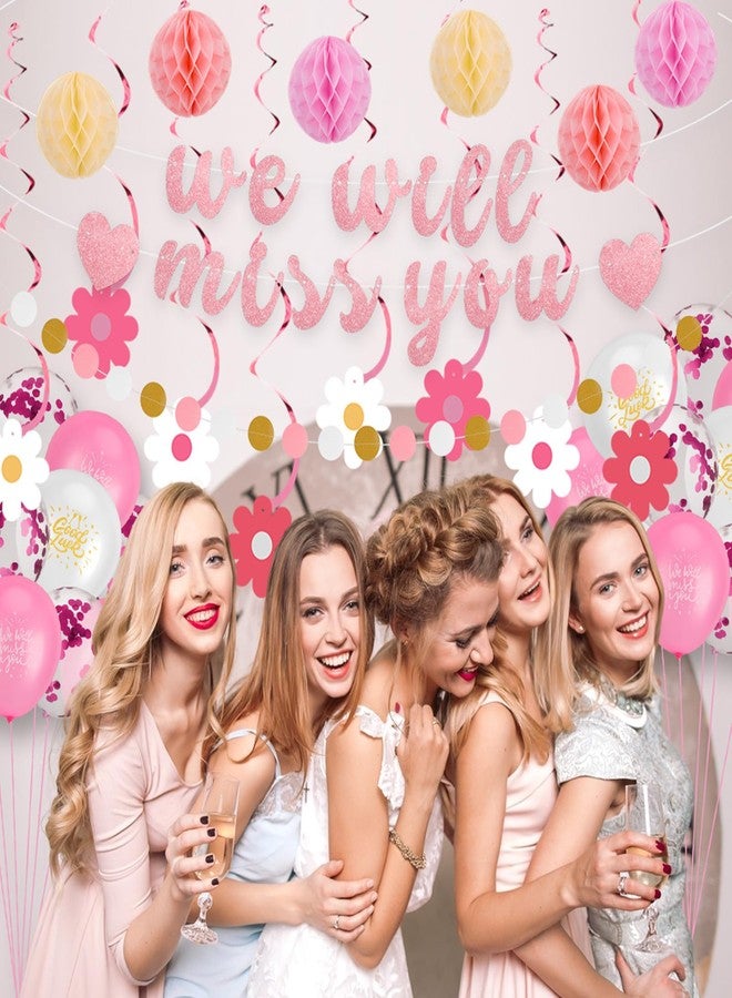 Hokoad 53pcs Going Away Party Decorations Pink Farewell Party Decorations, We Will Miss You Banner Hanging Swirls Balloons Cake Toppers, Retirement Decoration Supplies for Coworkers - Image 3