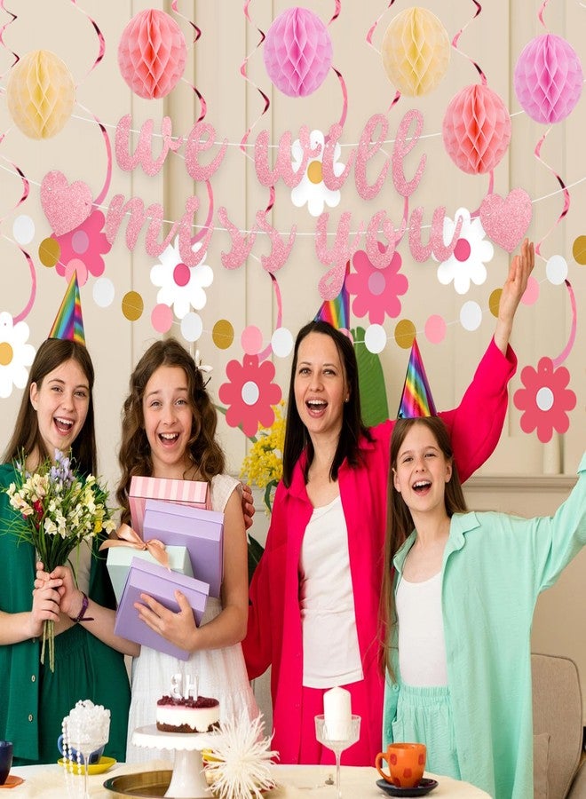 Hokoad 53pcs Going Away Party Decorations Pink Farewell Party Decorations, We Will Miss You Banner Hanging Swirls Balloons Cake Toppers, Retirement Decoration Supplies for Coworkers - Image 5