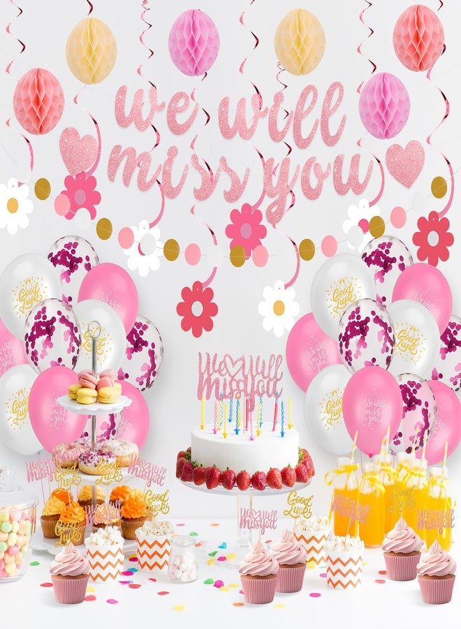 Hokoad 53pcs Going Away Party Decorations Pink Farewell Party Decorations, We Will Miss You Banner Hanging Swirls Balloons Cake Toppers, Retirement Decoration Supplies for Coworkers - Image 4