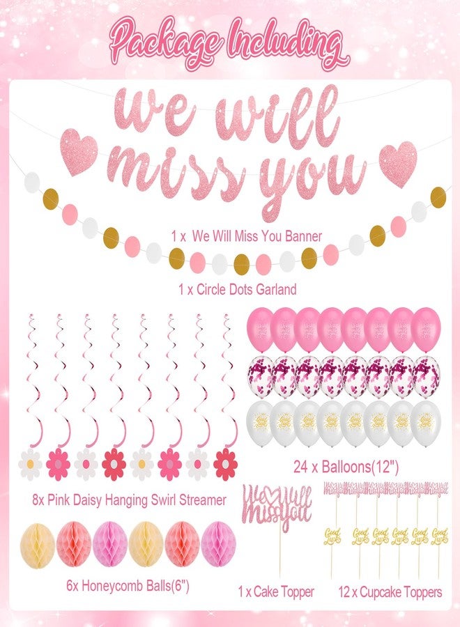 Hokoad 53pcs Going Away Party Decorations Pink Farewell Party Decorations, We Will Miss You Banner Hanging Swirls Balloons Cake Toppers, Retirement Decoration Supplies for Coworkers - Image 2