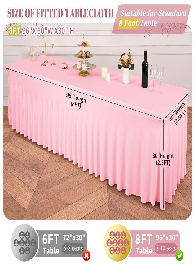 fani 2 Packs Pink Stretch Table Skirts for 8 Foot Rectangle Table, Washable Spandex Stretch Tablecloths with Skirt, Wrinkle Resistant Fitted Tablecover for Wedding Party Banquet - Image 2