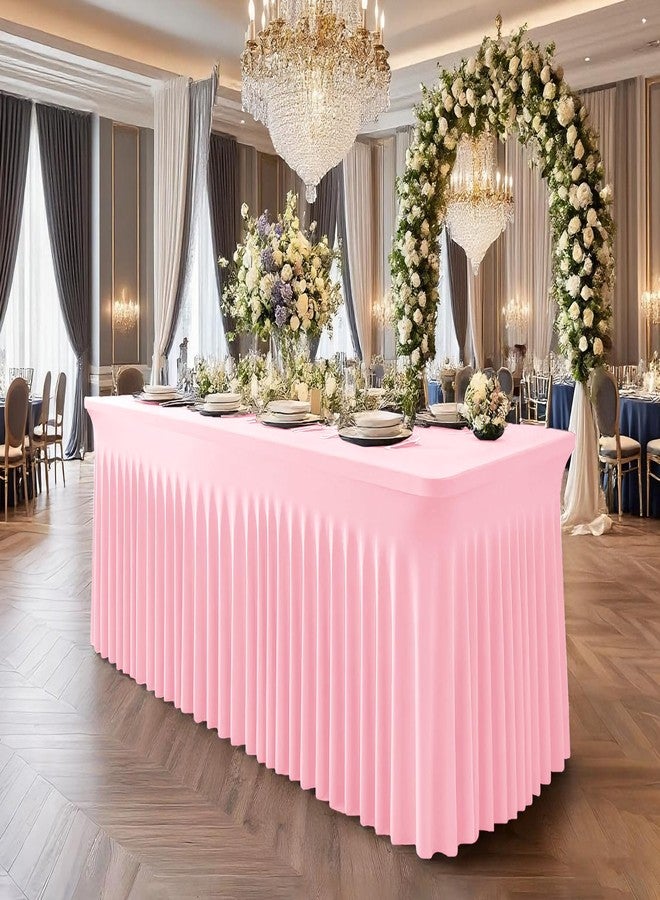 fani 2 Packs Pink Stretch Table Skirts for 8 Foot Rectangle Table, Washable Spandex Stretch Tablecloths with Skirt, Wrinkle Resistant Fitted Tablecover for Wedding Party Banquet - Image 5