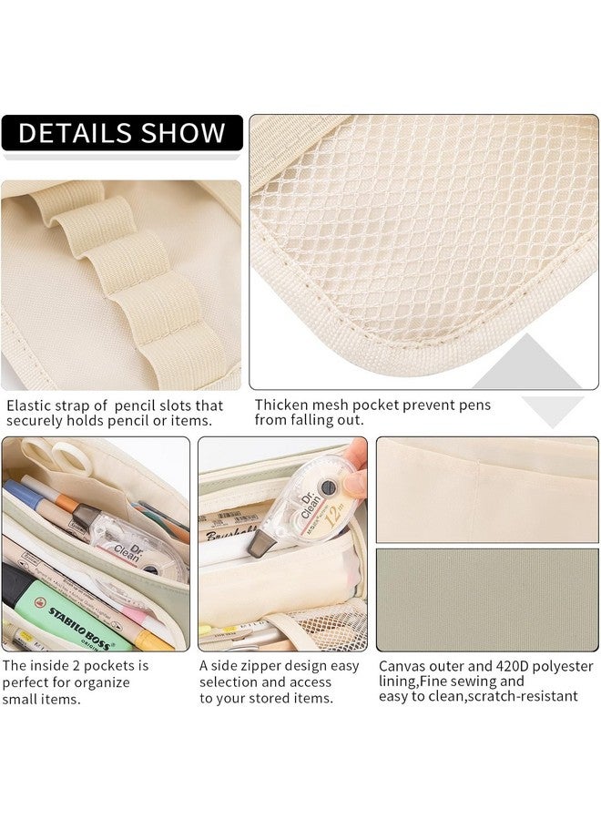 DROPOSALE Canvas Big Pencil Case Zipper Pouch Pencil Case Student Pencil Pouch Coin Pouch Cosmetic Bag Office Stationery Organizer For Teen School (Beige Zoom Light Green) - Image 5