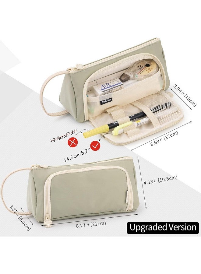 DROPOSALE Canvas Big Pencil Case Zipper Pouch Pencil Case Student Pencil Pouch Coin Pouch Cosmetic Bag Office Stationery Organizer For Teen School (Beige Zoom Light Green) - Image 3