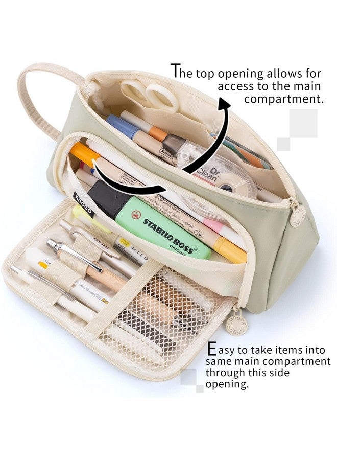 DROPOSALE Canvas Big Pencil Case Zipper Pouch Pencil Case Student Pencil Pouch Coin Pouch Cosmetic Bag Office Stationery Organizer For Teen School (Beige Zoom Light Green) - Image 4