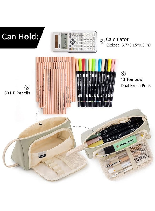 DROPOSALE Canvas Big Pencil Case Zipper Pouch Pencil Case Student Pencil Pouch Coin Pouch Cosmetic Bag Office Stationery Organizer For Teen School (Beige Zoom Light Green) - Image 2