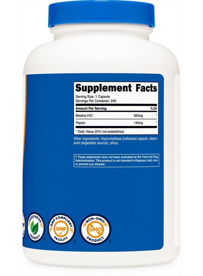 Nutricost Betaine HCl + Pepsin 790mg, 240 Capsules - Gluten Free & Non-GMO - Image 4