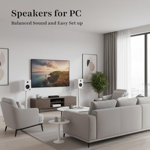 NSY Audio 80W Peak Bookshelf Speakers, 4" Active Desktop Computer Speakers with Bluetooth 5.3, RCA/AUX Input, Powered Studio Monitors with Bass & Treble Adjustment for PC, TV, Record Player, White - Image 4