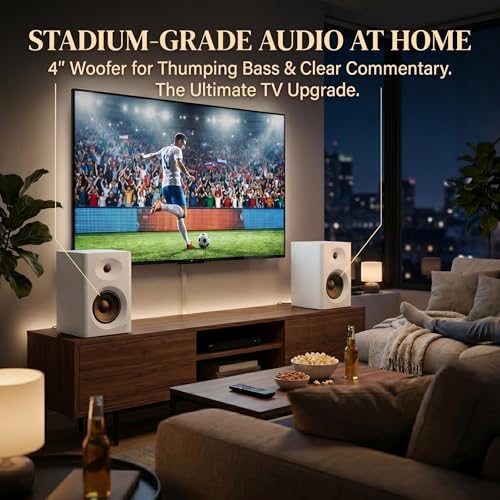 NSY Audio 80W Peak Bookshelf Speakers, 4" Active Desktop Computer Speakers with Bluetooth 5.3, RCA/AUX Input, Powered Studio Monitors with Bass & Treble Adjustment for PC, TV, Record Player, White - Image 2
