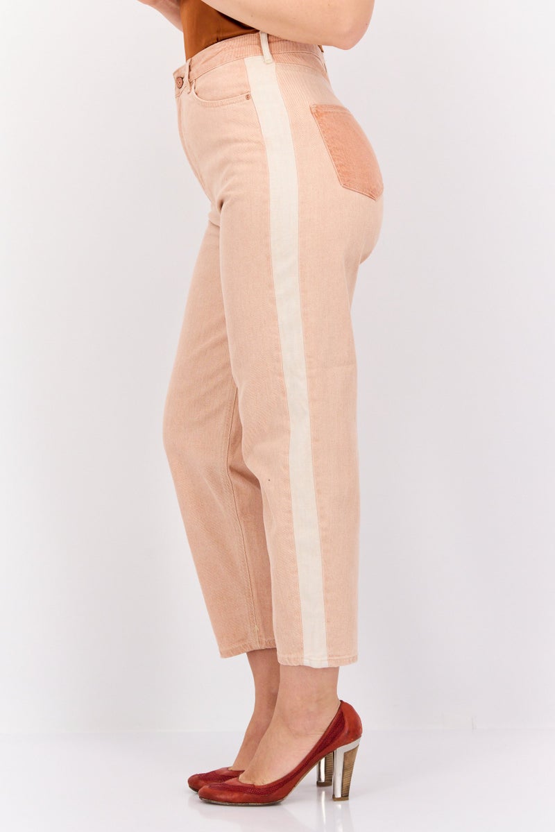 Scotch & Soda Women Regular Fit High Rise Textured Straight Leg Pant, Peach - Image 2
