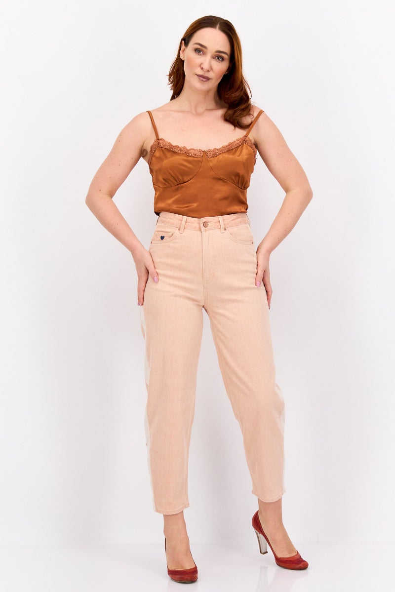 Scotch & Soda Women Regular Fit High Rise Textured Straight Leg Pant, Peach - Image 4