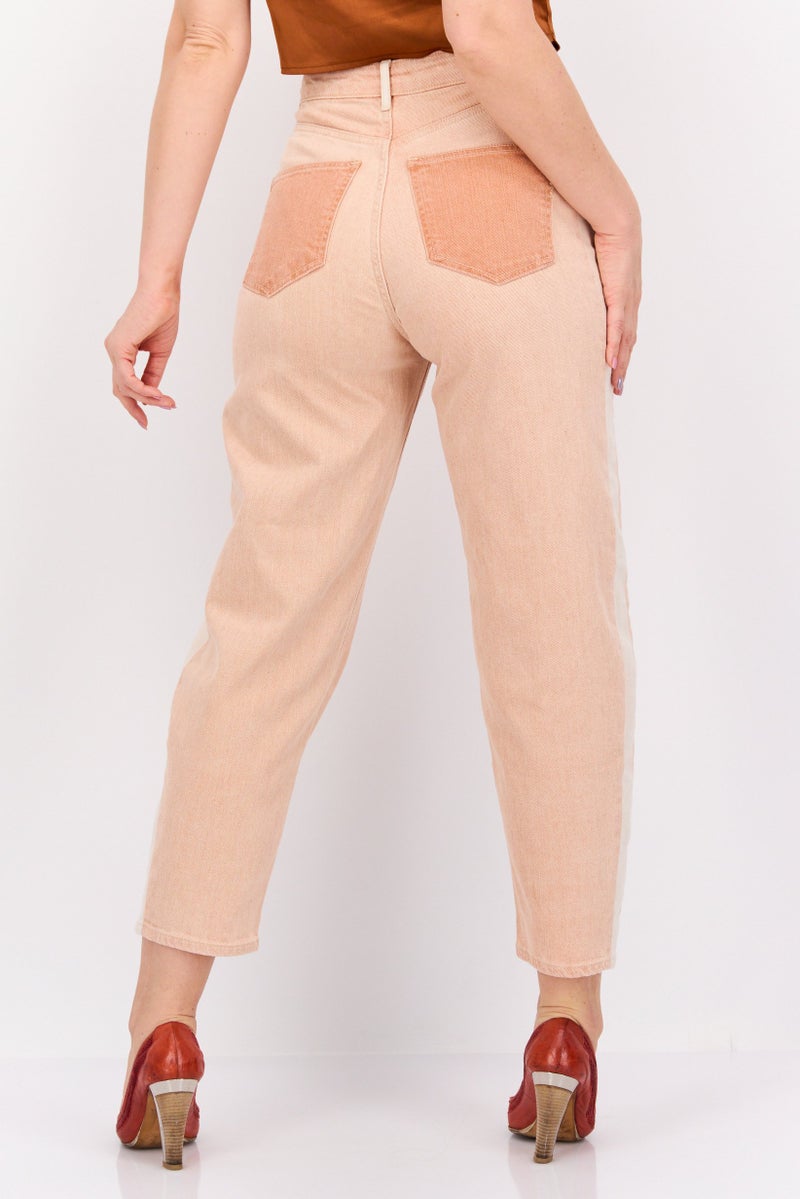 Scotch & Soda Women Regular Fit High Rise Textured Straight Leg Pant, Peach - Image 3