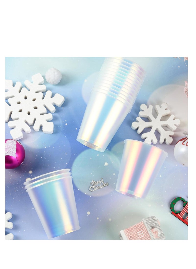 Gradient Plastic Cups, 25pcs Gradient Plastic Cups, Disposable Shiny Party Cups 12 oz Holographic Drinkware for Disco Party Decorations Birthday Wedding Bachelorette Party Favors