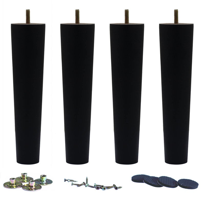 WEICHUAN Black Round Solid Wood Sofa Couch Chair Ottoman Loveseat Table Dresser Cabinet Furniture Legs Wooden Furniture Feet Replacement (10" Set of 4)
