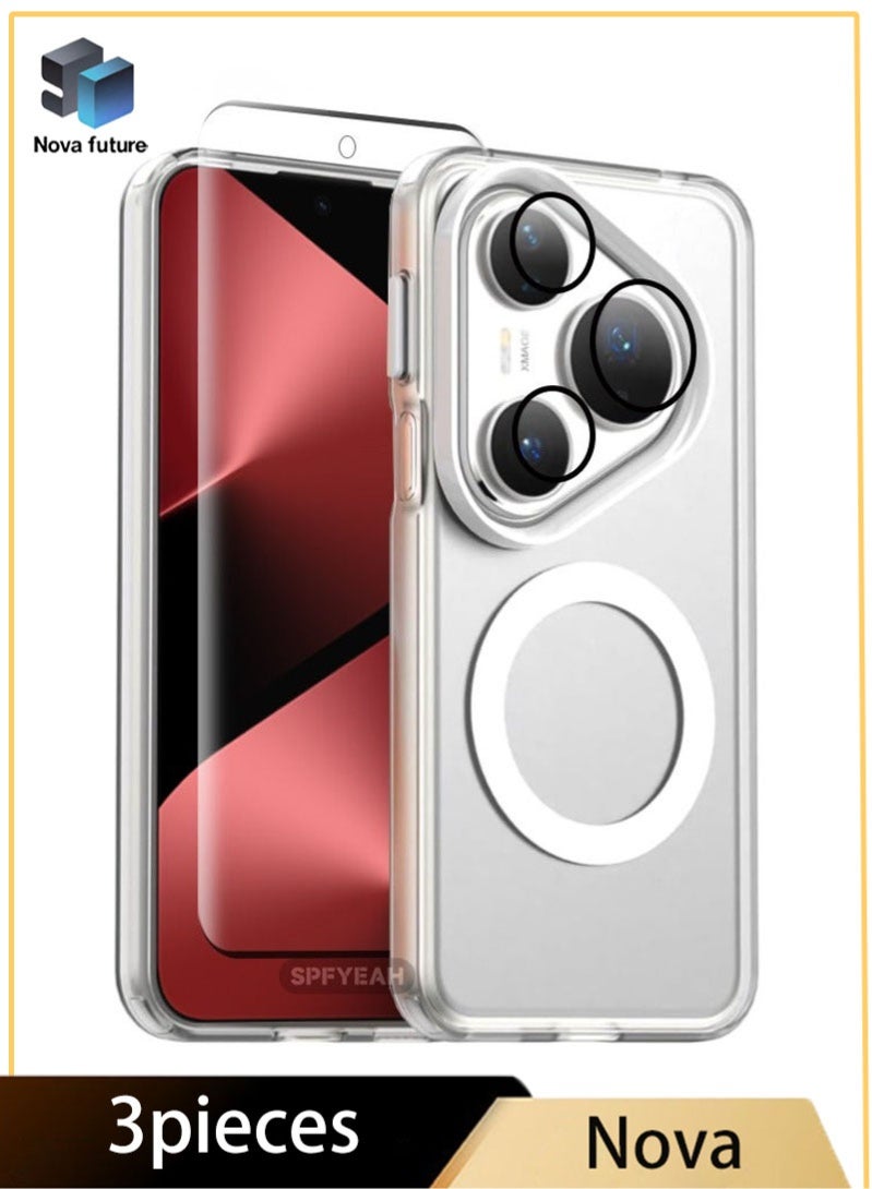 [3-in-1] Huawei Pura 80 Pro Cover with HD Tempered Glass Screen Protector & Camera Lens Protector, [Anti-Drop Shockproof][Anti-Slip][No Yellowing][Skin Friendly] Slim Hard Frosted Case for HUAWEI Pura 80 Pro 6.8 inch, White - Image 1