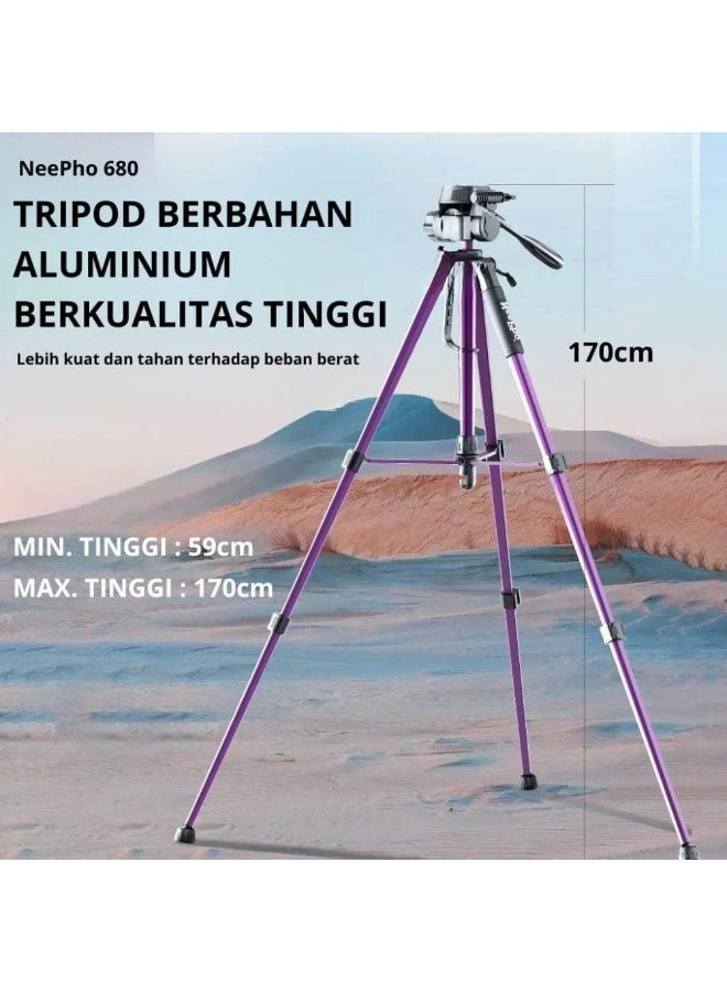 NeePho Professional Heavy Duty Tripod NP-680  , Heavy Duty Design to Hold Large Lenses, Adjustable Height, Multi-Section Legs with Secure Lock, Stable Base with Weight Hook, Precision Head for Motion Control, Lightweight Aluminum or Carbon Material Suitable for Studio and Outdoor Shooting, Superior Stability and Perfect Shooting Angles Anywhere - Black  - Image 5