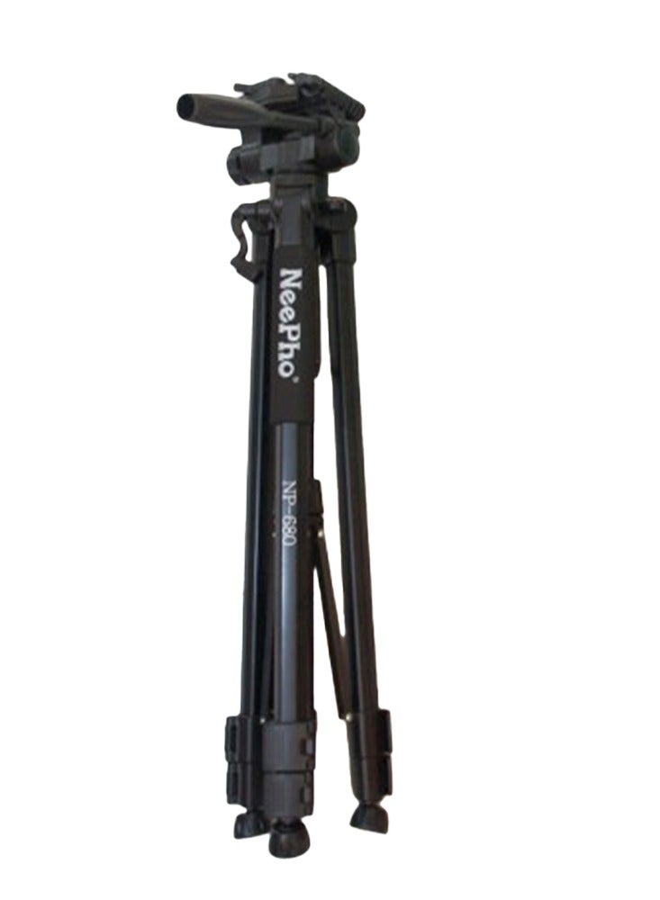 NeePho Professional Heavy Duty Tripod NP-680  , Heavy Duty Design to Hold Large Lenses, Adjustable Height, Multi-Section Legs with Secure Lock, Stable Base with Weight Hook, Precision Head for Motion Control, Lightweight Aluminum or Carbon Material Suitable for Studio and Outdoor Shooting, Superior Stability and Perfect Shooting Angles Anywhere - Black  - Image 1