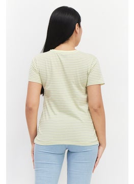 Eddie Bauer Women Round Neck Short Sleeve Stripe T-Shirt, Lime  - Image 3