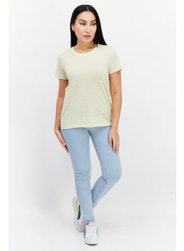 Eddie Bauer Women Round Neck Short Sleeve Stripe T-Shirt, Lime  - Image 4
